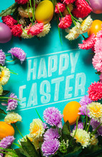 "Happy Easter" Text Surrounded With Bunch Of Flower