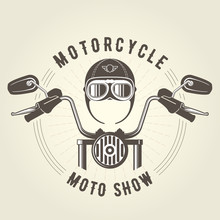 Chopper Moto Handlebar And Vintage Motorcycle Helmet