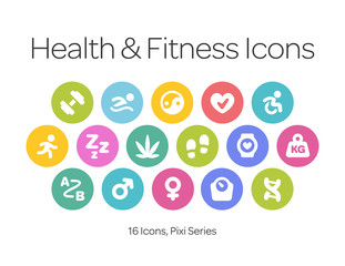 health & fitness icons, pixi series