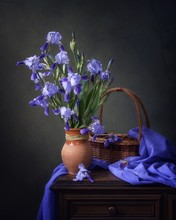 Still Life With Blue Iris Flowers