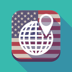 Sticker - Long shadow USA app button with a world globe