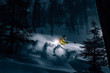 © Leander Nardin/Stocksy - illuminated freerider skiing through dark forest