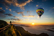 © artpritsadee - Colorful hot-air balloon flying over the mountain