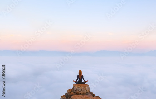Fototapete - Serenity and yoga practicing,meditation in Laos, view from Nong Khiaw village 