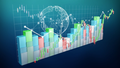 Aufkleber - Digital 3D rendered stock exchange stats and charts