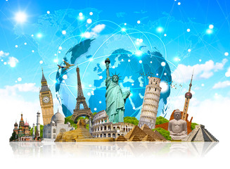 Aufkleber - Famous landmarks of the world connected to each other
