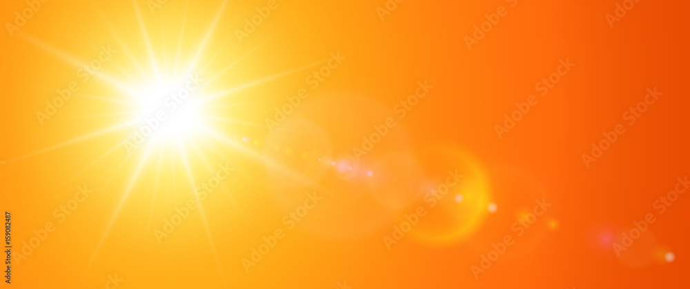 Sunny background, orange sun with lens flare - obrazy, fototapety, plakaty 