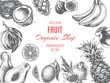 Vector illustration sketch - fruit. Card Menu organic shop. vintage design, banner.