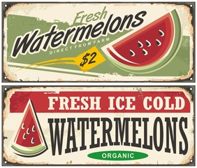 Wall Mural - Fresh ice cold watermelons retro advertisement signs