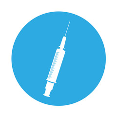 Sticker - round icon blue syringe cartoon vector graphic design