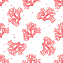 Seamless Underwater Pattern With Red Seaweed.