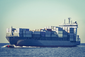 Grey container ship