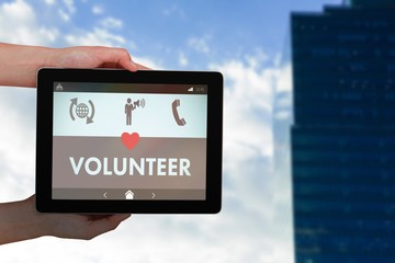 Poster - Composite image of close-up of hands holding digital tablet