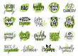 Vector eco, organic, bio signs. Vegan, healthy food illustrations set for cafe, restaurant badges, tags, packaging etc.
