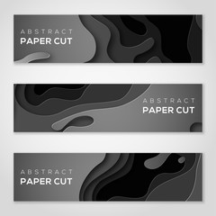 Wall Mural - horizontal banners with black paper cut shapes.