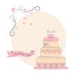 Wedding cake with ribbon on a pink background, vector illustration