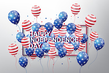 Wall Mural - Flying Glossy USA flag pattern Balloons with 4th of July, United Stated independence day, American national day concept, vector illustration