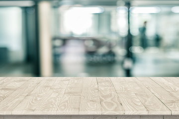 Wall Mural - empty wooden table perspective for product placement or montage with focus to table. wooden board su