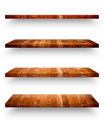 Wall Mural - Wooden shelf isolated on white background with clipping path