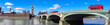 London panorama with red buses on bridge against Big Ben in England, UK