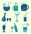 Soft drinks and alcohol beverages types, vector set
