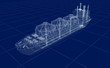 Oil tanker ship wire model isolated on white. My own design. 3D illustration.