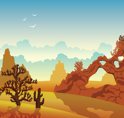 Wall Mural - Desert landscape. Cactuses and mountains.