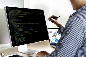 Wall Mural - developer team working laptop computer mobile application softwareand web design online technology c