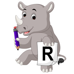 Sticker - Cartoon rhino holding pencil