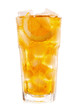 glass of iced tea with lemon on white background