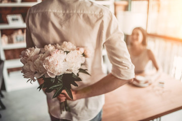 Couple in love in cafe