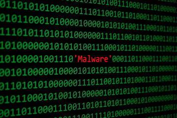 red malware and binary code concept security and malware attack.