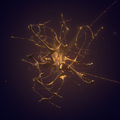 Fototapete - Golden splash isolated on dark 3d rendering