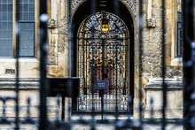 Picture Taken Through Old Iron Gate To The Codrington Library In Oxford. Picture With Blurry Foreground