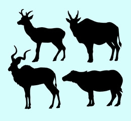 Canvas Print - deer and buffalo pet animal action silhouette. Good use for logo, web icons, symbol, or any design you want. 