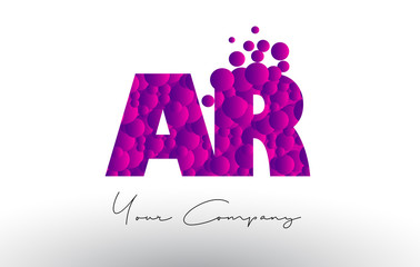 AR A R Dots Letter Logo with Purple Bubbles Texture.