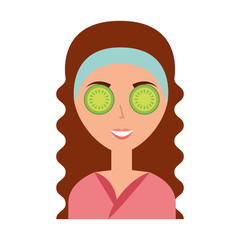 Sticker - cute woman with cucumber mask vector illustration design