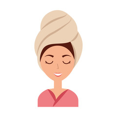 Sticker - head woman with towell vector illustration design