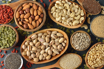 Poster - Different super foods on a gray background