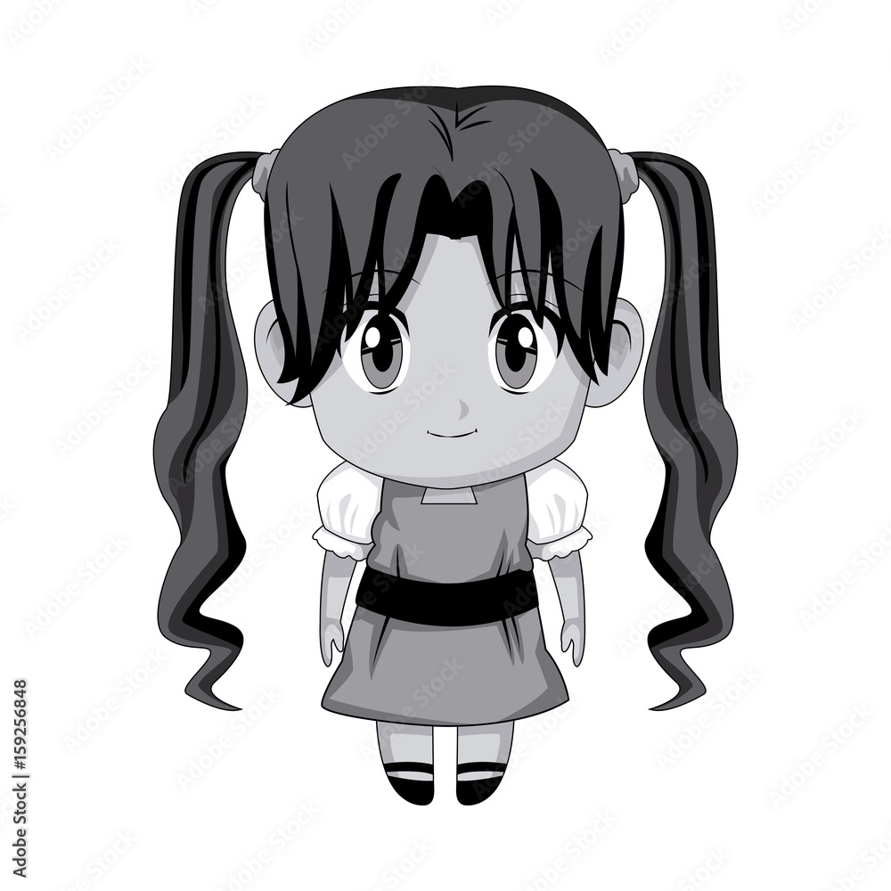 cute anime chibi little girl cartoon style vector illustration Stock ...