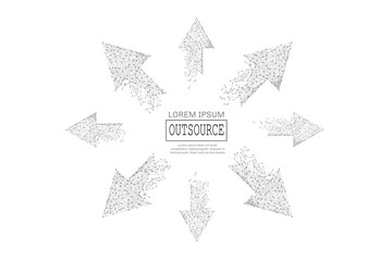 Poster - Abstract mash line and point outsource text from arrow on white background with an inscription. Business concept starry sky or space, consisting of stars and the universe. Vector business illustration