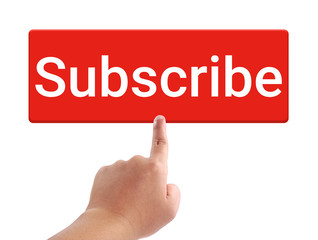 Man hand touching subscribe button, Concept for video streaming website banners, content updates