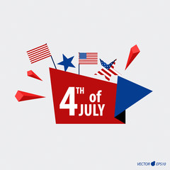 Wall Mural - Happy independence day card United States of America. American Flag paper design, vector illustration