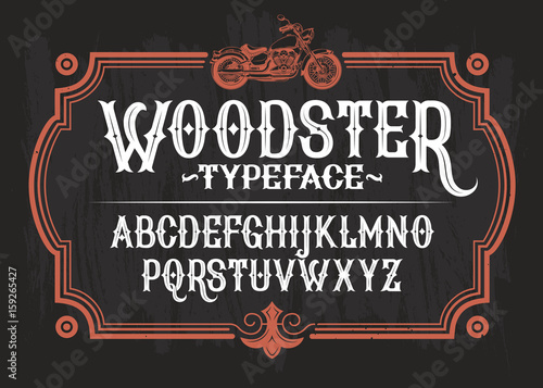 Vector illustration of a vintage font, the Latin alphabet in a retro frame wi...