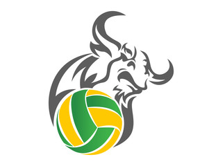 Sticker - Modern Confidence Animal Sport Illustration Logo -Volley Ball Bull Symbol  