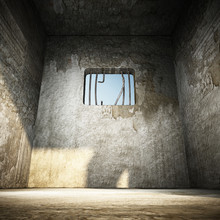 Prison Cell With Broken Prison Bars On The Window. 3D Illustration