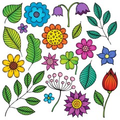 Poster - Drawings of flowers and leaves theme 2