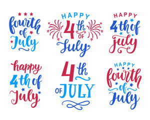 Fourth of July hand written ink lettering set