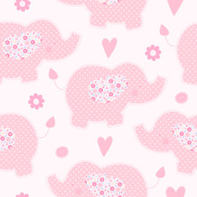 Cute Pink Elephant Seamless Vector Background