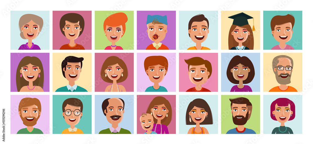 Vector de Stock People set of icons. Avatar profile, person, human face ...